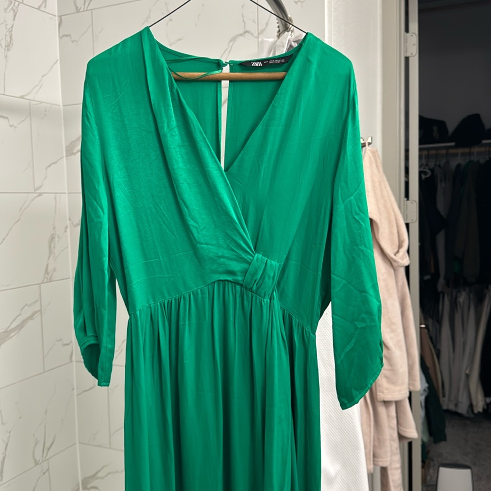 zara midi open back front slit dress
